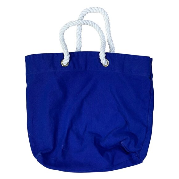 Seas The Day Trina Turk Canvas Beach Bag Blue White Tote Cruise - Picture 2 of 5